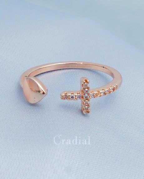 Heart & Cross Rose Gold Ring