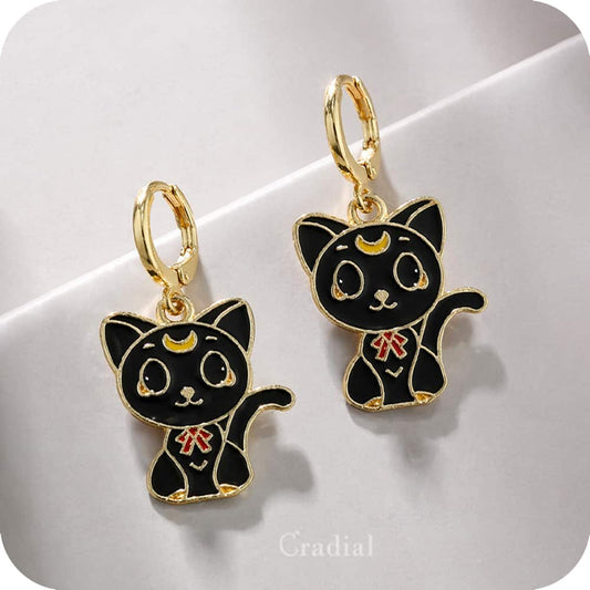 Black Cat Moon Earrings
