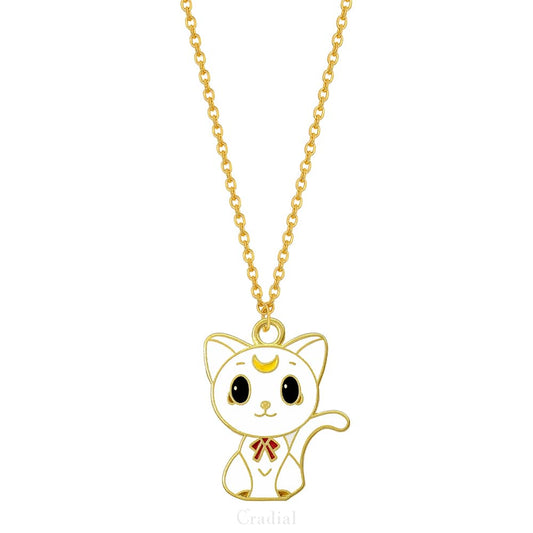 White Cat Moon Necklace