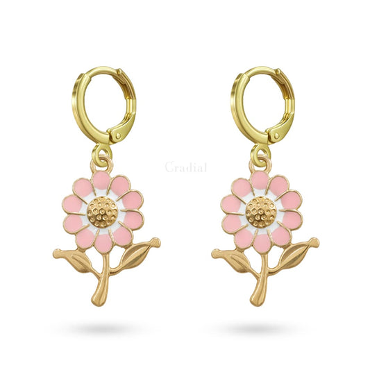 Pink Flower Big Earrings