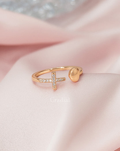 Heart & Cross Rose Gold Ring