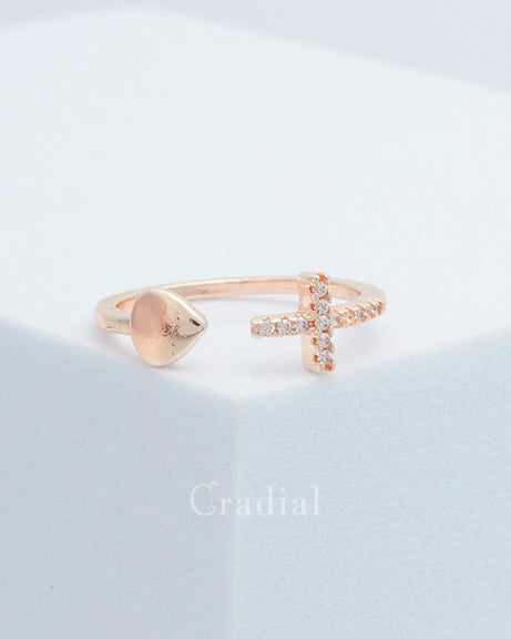 Heart & Cross Rose Gold Ring