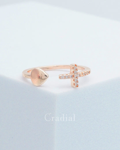 Heart & Cross Rose Gold Ring
