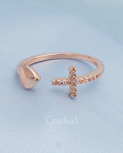 Heart & Cross Rose Gold Ring