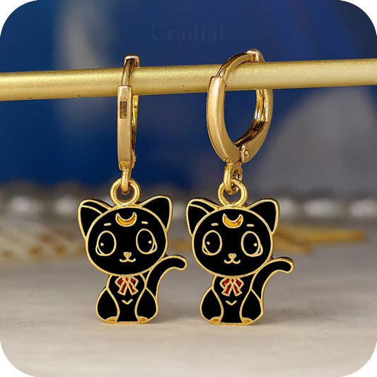 Black Cat Moon Earrings
