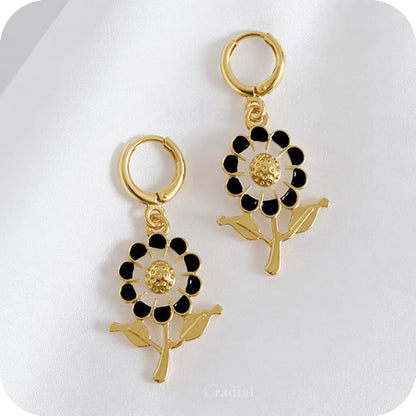 Black Flower Big Earrings