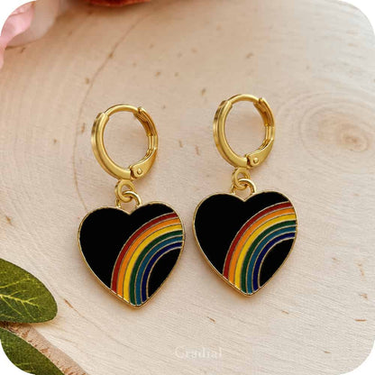 Black Rainbow Heart Earrings