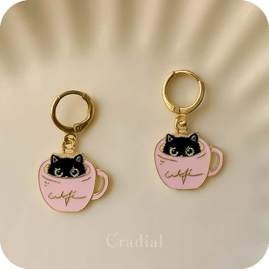 Cat In A Cup Earrings