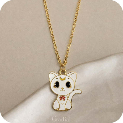 White Cat Moon Necklace