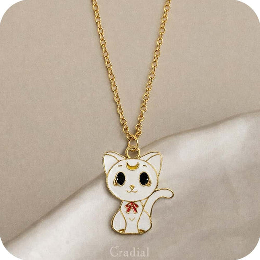 White Cat Moon Necklace