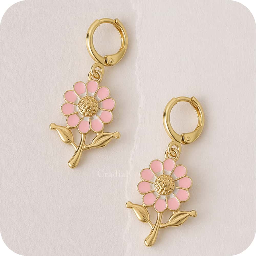 Pink Flower Big Earrings