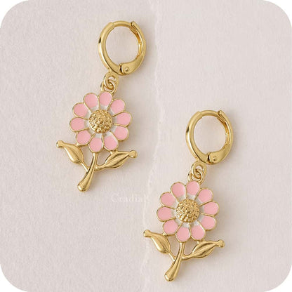 Pink Flower Big Earrings
