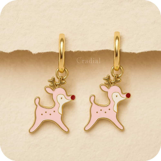 Pink Raindeer Earrings