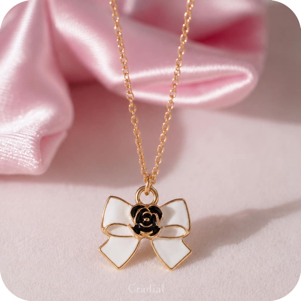 White Couture Bow Necklace Square