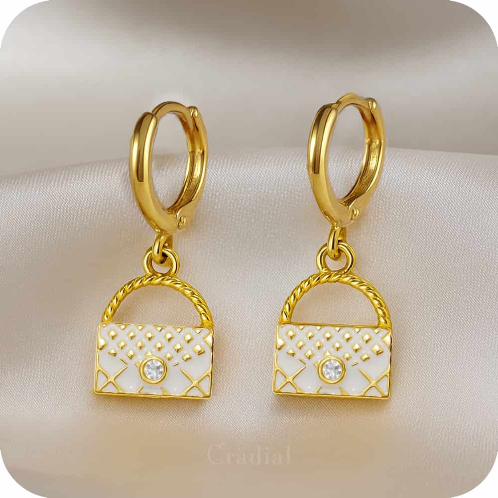 White Handbag Earrings