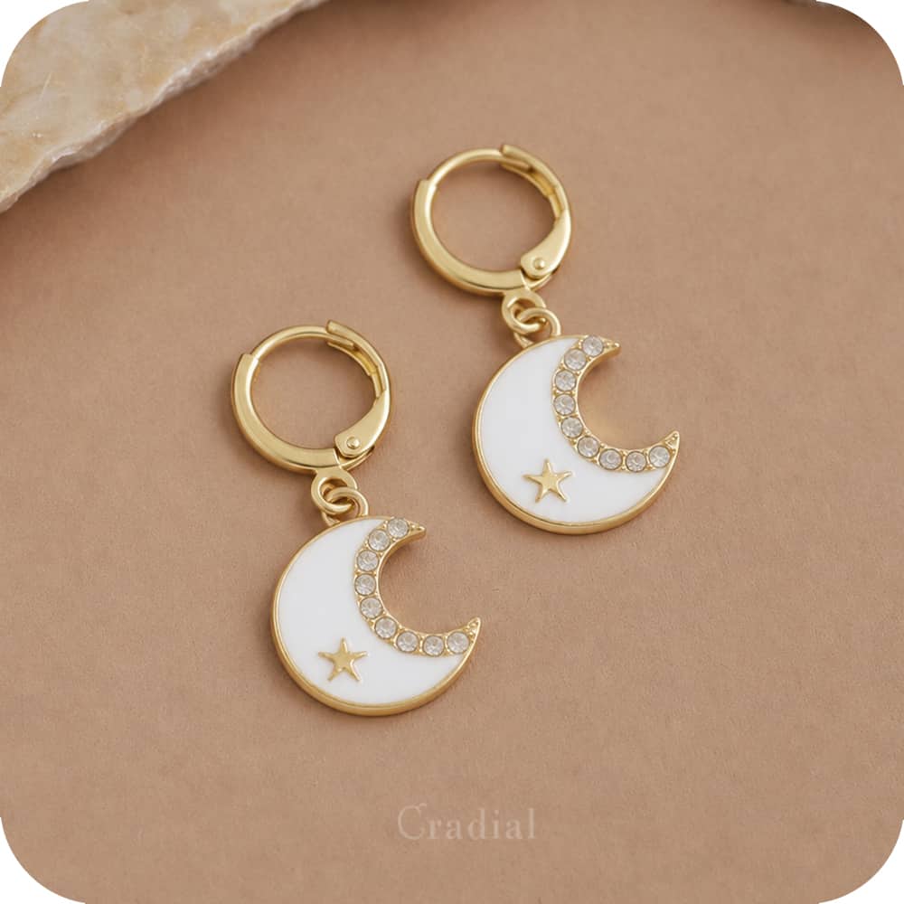 White Moon Earrings