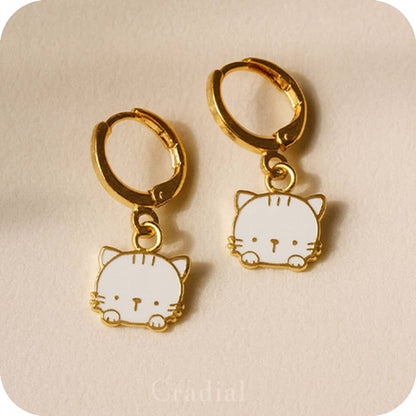 White Purr Cat Earrings