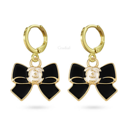 Black Bow With Rose Earrings