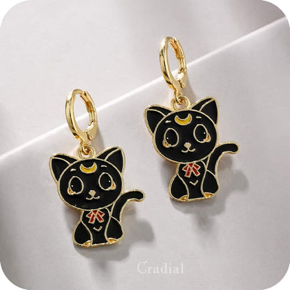 Black Cat Moon Earrings