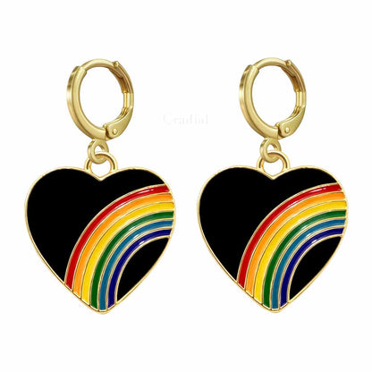 Black Rainbow Heart Earrings