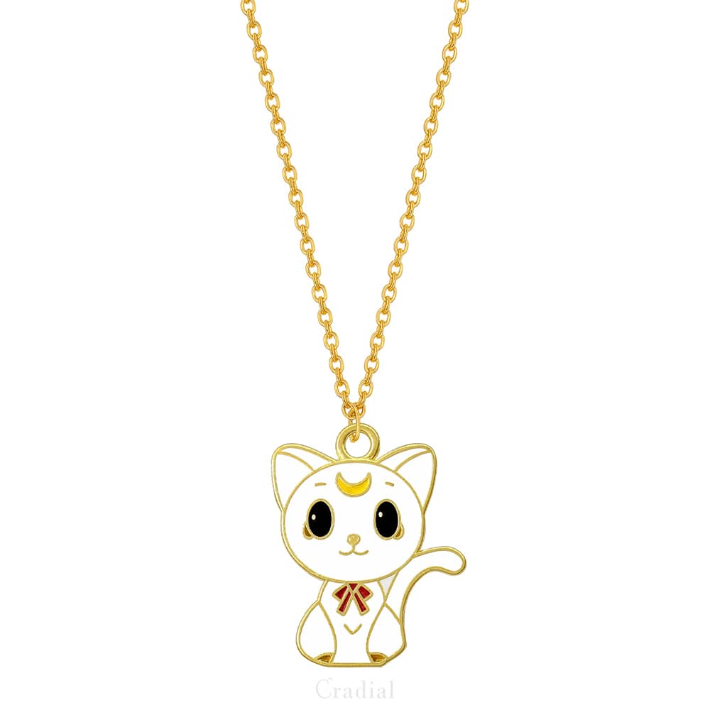 White Cat Moon Necklace