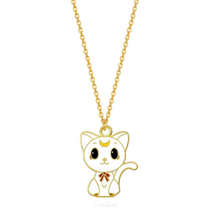 White Cat Moon Necklace