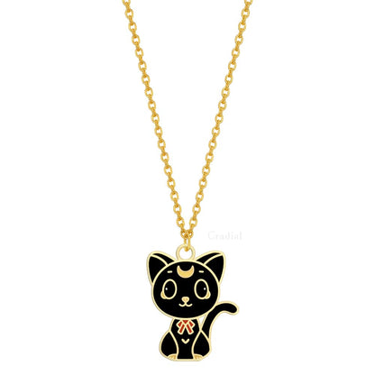 Black Cat Moon Necklace
