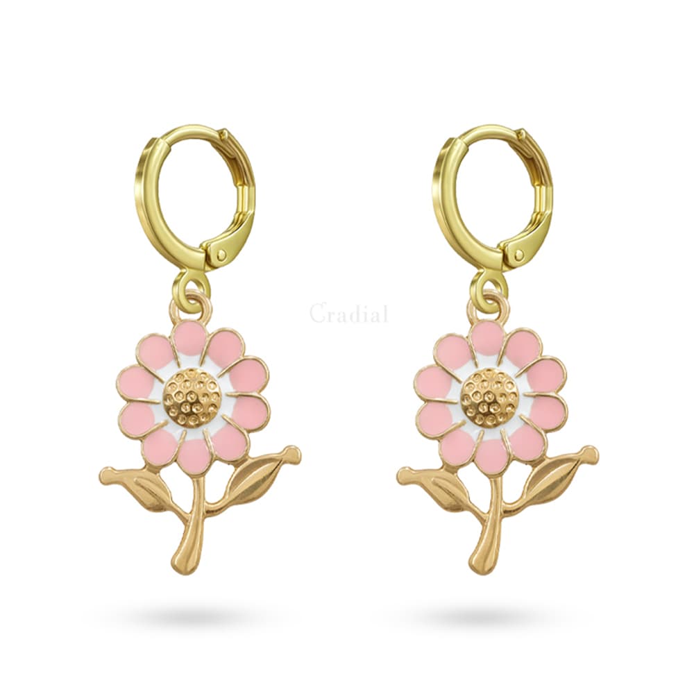Pink Flower Big Earrings