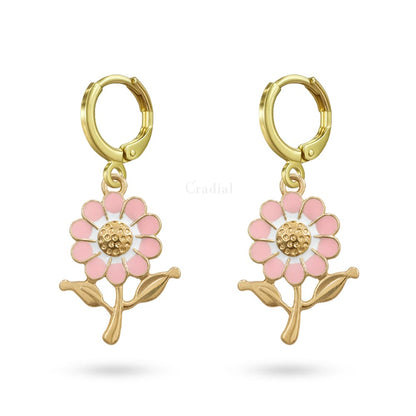 Pink Flower Big Earrings