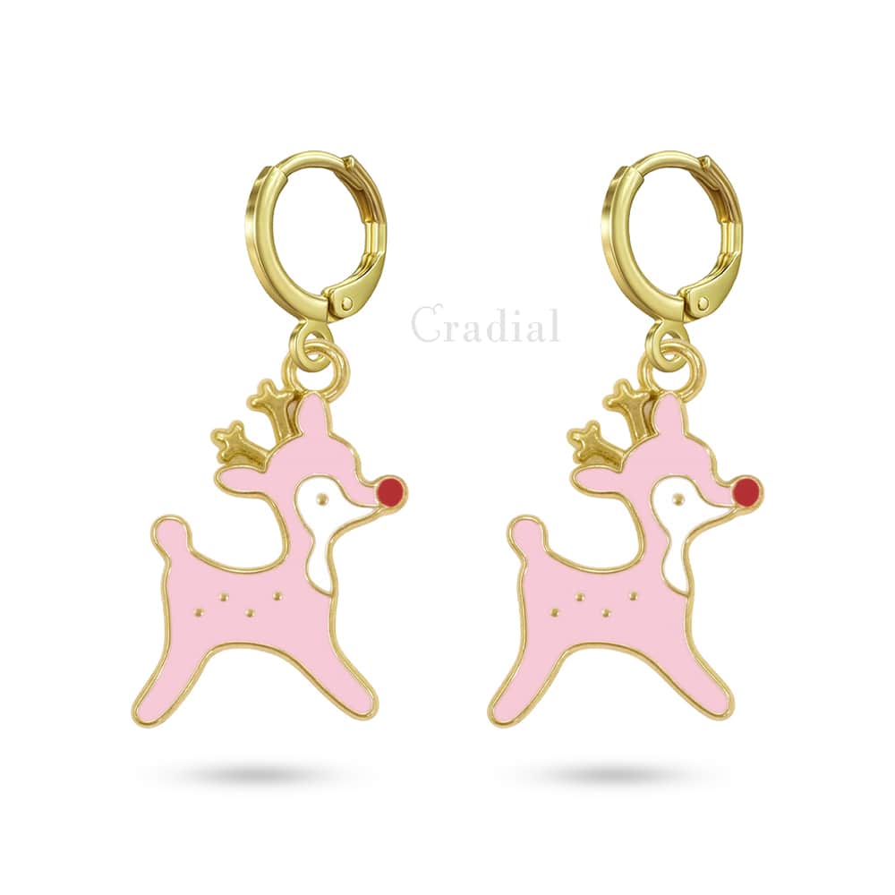 Pink Raindeer Earrings