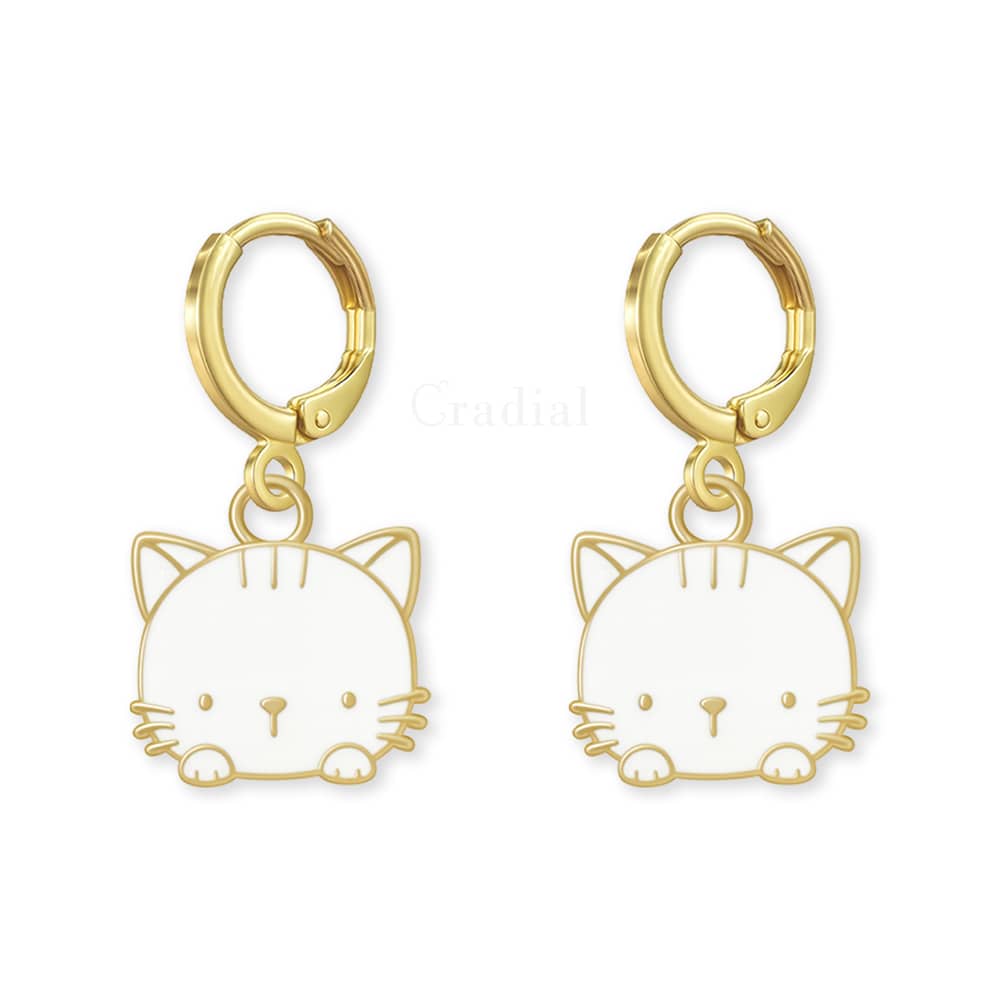 White Purr Cat Earrings