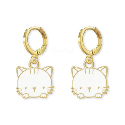 White Purr Cat Earrings