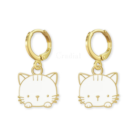 White Purr Cat Earrings