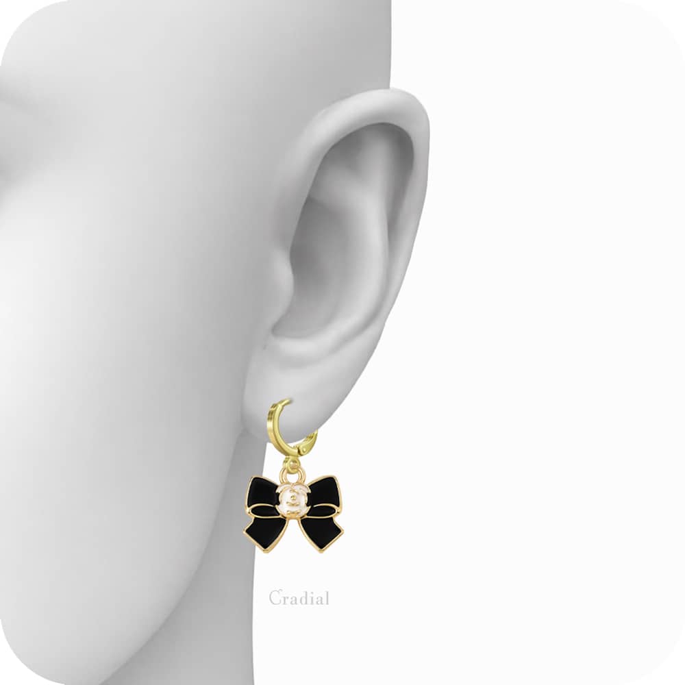 Black Bow With Rose Earrings