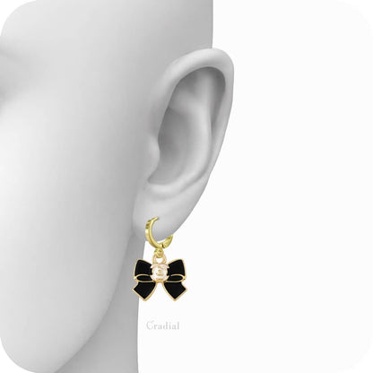 Black Bow With Rose Earrings