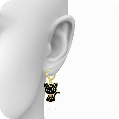 Black Cat Moon Earrings