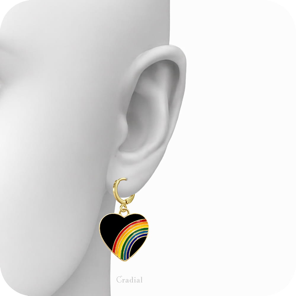 Black Rainbow Heart Earrings