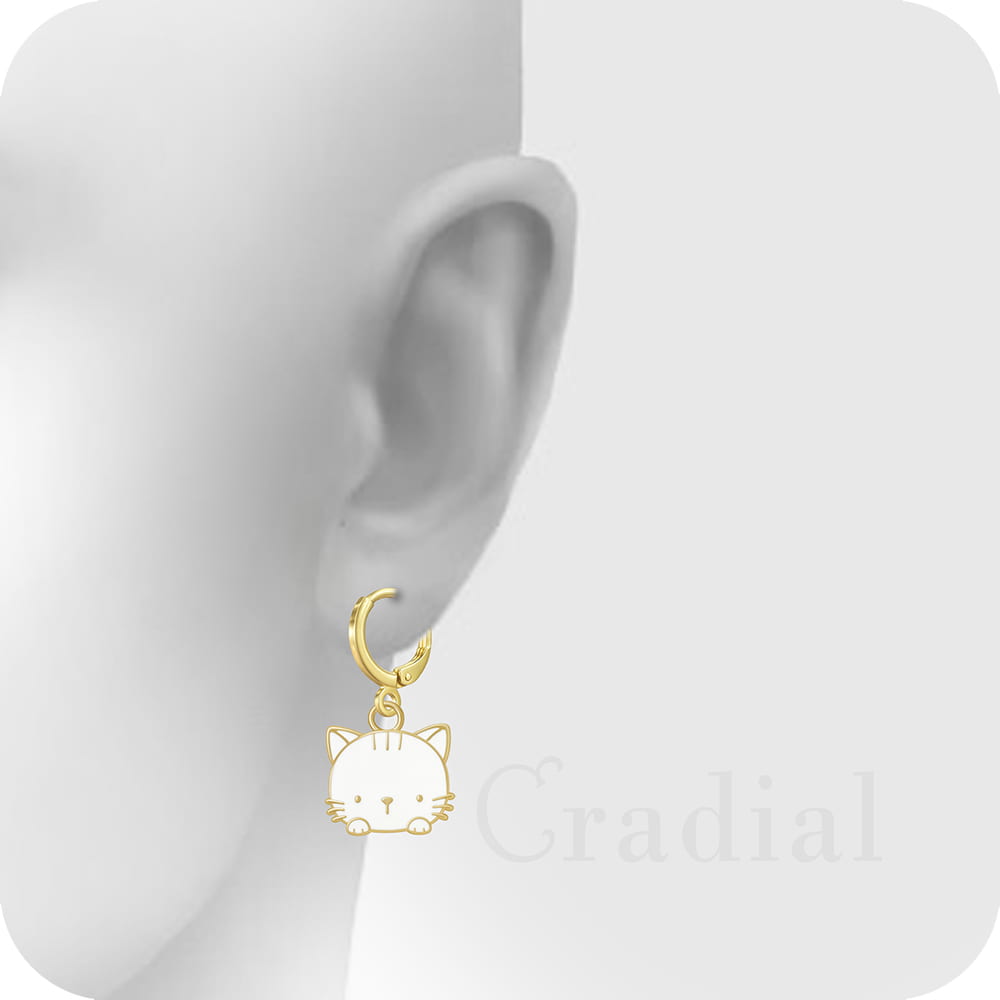 White Purr Cat Earrings