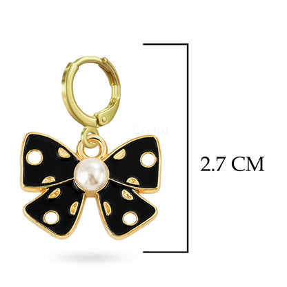 Black Bow With Pearl Earrings