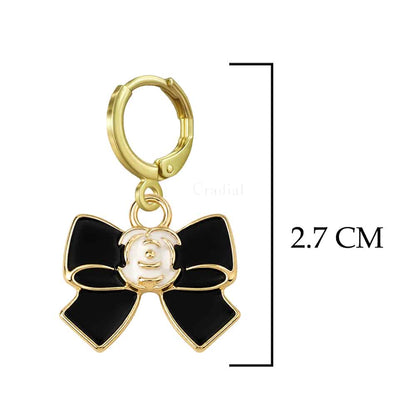 Black Bow With Rose Earrings